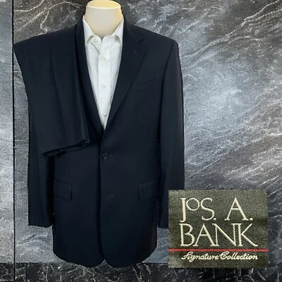 Traje Jos A Bank Signature 2 Piezas Para Hombre 40L 30x33 Azul Marino Oscuro Fineline Rayas Foto 1 de 4