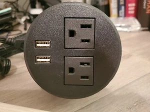 Desktop Grommet Office Furniture Power Plug 2 AC Outlets 2 USB Charging Ports - Picture 1 of 6
