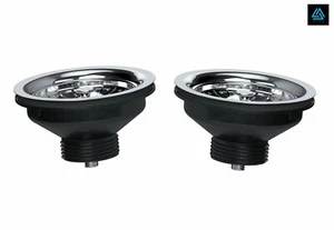 Kitchen Sink Basket Strainer Waste Kit 2 x Wastes NO OVERFLOW with Plugs - Picture 1 of 5
