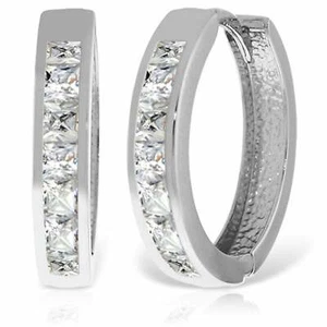 1,85 Karat 14K Weißgold Creolen Huggie Edelstein Ohrringe mit natürlichem Weißtopas - Bild 1 von 4