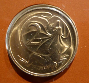 1986 Australian two cent 2c coin - Frilled Neck Lizard - UNC from RAM mint set - Foto 1 di 2