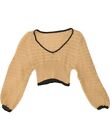 SHEIN Womens Crop V-Neck Jumper Sweater UK 12 Medium Beige Acrylic AU12