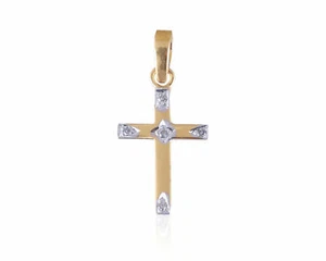 Classy 0,15 cts tondo brillante taglio diamanti croce pendente in oro 18 carati - Foto 1 di 3