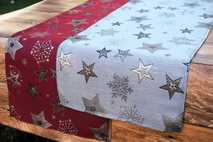 Tischläufer Weihnachten 40x140cm 40x180cm Rot-Silber Grau-Silber Sterne 4529 - Bild 1 von 13