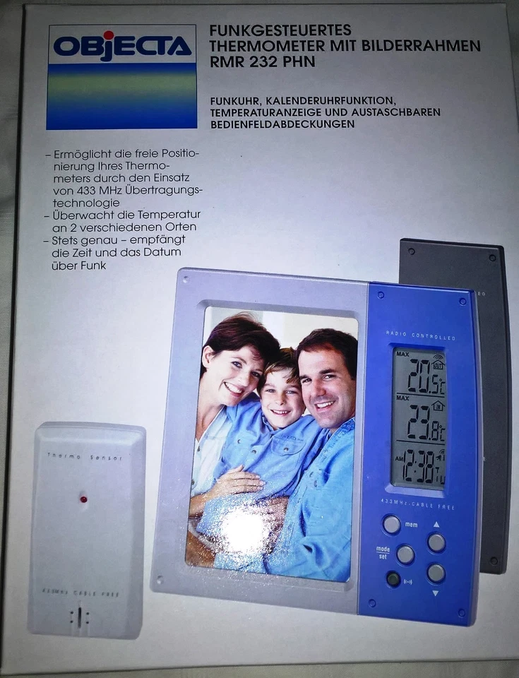 Objecta RMR 232 Funkthermometer mit Bilderrahmen und Funkuhr, Neu OVP - Bild 1 von 1