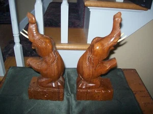 Vintage handgeschnitzte Teakholz betender Elefant Buchstützen mit Hülsen Thailand - Bild 1 von 7