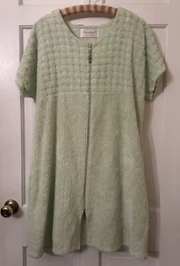 Vtg Stan Herman Chenille Robe Light Lime Green Knee Length Zip Up House Coat L - Picture 1 of 3