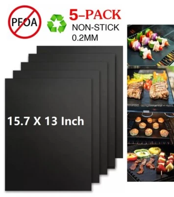 BBQ Grill Mats Set of 5 Outdoor Cooking Baking Non Stick Reusable Grilling Mat - Image 1 of 4