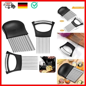 2 Stück Zwiebelschneider Schneidehilfe, Zwiebelhalter Edelstahl, Wellenmesser... - Bild 1 von 9