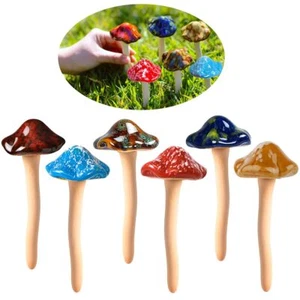 6 Pack Ceramic Mushrooms Garden Decor Outdoor Lawn Yard Ornaments Plants Stakes - Picture 1 of 6