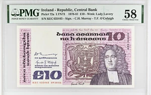 Ireland | 1981 | 10 Pounds | P.72a | KEC 435445 | PMG GRADED | aUNC - Foto 1 di 2
