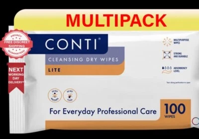 SYNERGY HEALTH 12x Conti Lite Soft Large Cleansing Dry Wipes - 30 x 28 cm - 12Packs of 100