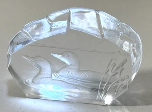 Nybro Made in Sweden fermacarte cristallo piombo anatra su stagno con coda di gatto  - Foto 1 di 11