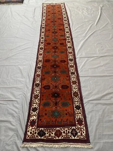 Terracotta Afghan Hand-Knotted Wool Runner Rug 2'5" x 13'3" Floral Tribal Carpet - Picture 1 of 10