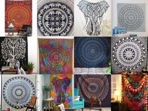 Tie Dye Elephant Print Mandala Tapestry Beach Blanket, Table Cloth,Yoga Mat - Picture 1 of 44