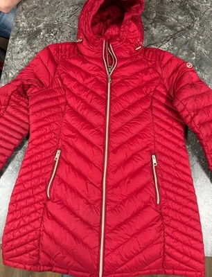 Женское пуховое пальто Michael Kors Packable Down Fill средней длины красное размер XL - Изображение 1 из 4