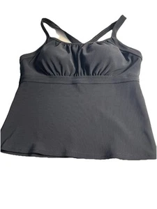 Lands End Sz 16 Tankini Swim Top Scoop Neck X Cross Back Black Solid - Picture 1 of 5