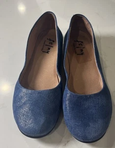 Bailarina cómoda suela francesa talla 9 FS/NY plana azul Zeppa gamuza Italia usada en excelente estado - Imagen 1 de 6