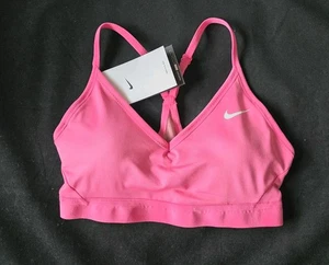 NIKE INDY SOFT LOGO WOMENS DRI-FIT PADDED TRAINING BRA PINK SZ S#878614-NWT - Picture 1 of 6