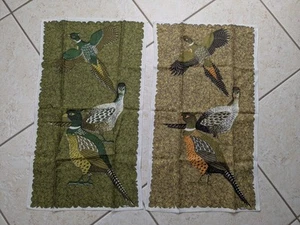 Vtg Lois Long Fallani & Cohn All Linen Tea Kitchen Towel Pair Of 2 Pheasants - Picture 1 of 13