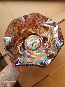 Very Pretty Amethyst Millersburg Carnival Glass Whirling Leaves Pattern Bowl - Picture 1 of 20