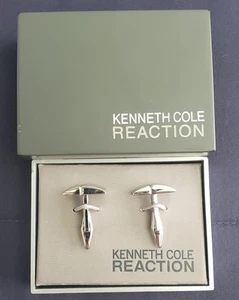 2000s Kenneth Cole Reaction Silver Cufflinks NEW UNUSED IN BOX - Picture 1 of 4