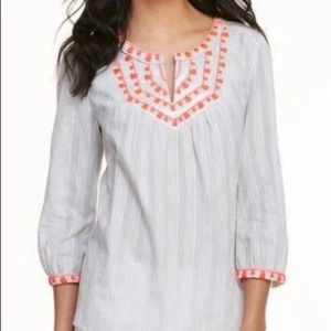 Vineyard Vines Women's Gray w/ Coral Embroidery Blouse Shirt Top SZ S - Picture 1 of 5
