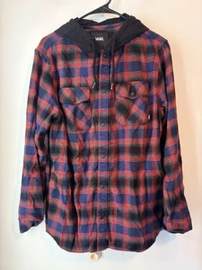 Vans Lightweight Shacket Hooded Plaid Red Mens Classic Fit Medium Snap Closure - Picture 1 of 4