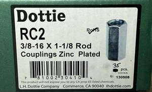 Qty 35 Dottie RC2 Zinc Plated Rod Couplings 3/8-16x1-1/8 - Free Shipping* - Picture 1 of 5