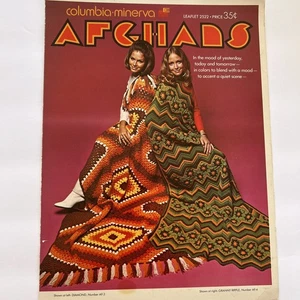 Folleto cuadrado vintage Columbia Minerva afganos patrón ganchillo años 70 abuela - Imagen 1 de 3