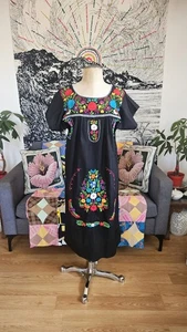 Vestido Floral Boho Bordado Precioso Estilo Mexicano Talla Pequeña - Imagen 1 de 6