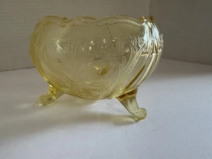 Vintage Lancaster Landrum Topas gelb 3 Fuß geätzt Schale Depression Glas - Bild 1 von 12