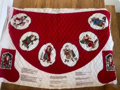 Vintage Cotton Cut Sew Fabric Panels 54" FATHER CHRISTMAS Tree Skirt & STOCKING - Image 1 of 4