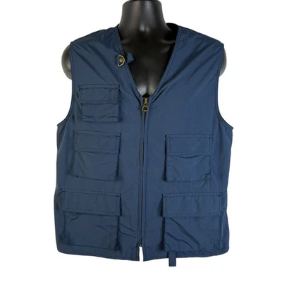 Chaps Mens Utility Vest Blue Sz M Front Zip V Neck Flap Pockets Sleeveless Nylon - Image 1 of 4
