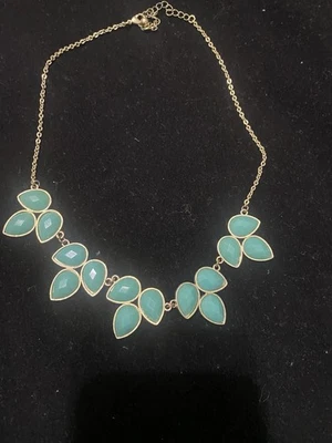 Gold Tone Bib Necklace With Faux Turquoise Stones With Adjuster-20 In - Image 1 of 4