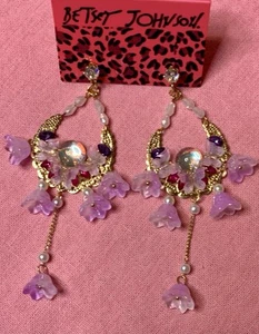 Betsey Johnson Cascading Pink Lavender Floral Earrings Gorgious - Picture 1 of 11