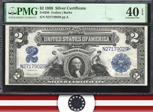 1899 $2 SILVER CERTIFICATE MINI PORTHOLE PMG 40 EPQ Fr 256 79029 - Picture 1 of 3