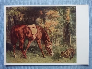 Vecchia Cartolina Postale AK Gustave Courbet Cavallo Nel Bosco Kunsthalle Mannh. - Foto 1 di 2