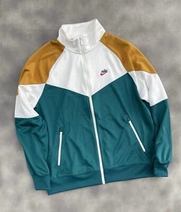 Nike Heritage Men’s Jacket Sz Medium Full Zip Woven in Colorblock GeodeTeal EUC - Picture 1 of 16