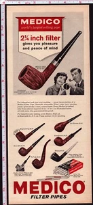 1965 Stampa Pubblicità Medico Filtro Pipe Uomo Fuma Tabacco Pipa e Signora - Foto 1 di 1