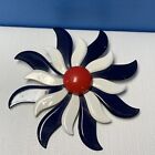 Vintage Pinwheel Enamel Flower Brooch Pin Red White Blue