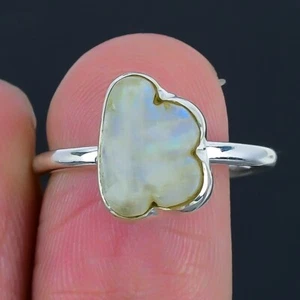 Rainbow Rainbow Moonstone Stone Handmade Trendy Cluster Ring Size 8 Solid Silver - Picture 1 of 7