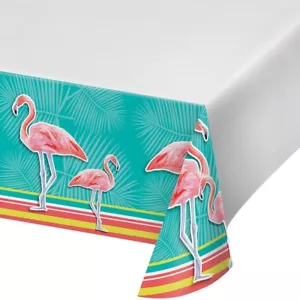 Island Oasis Plastic Tablecover 54 x 102 Summer Luau Pool Party Flamingos Border - Picture 1 of 1