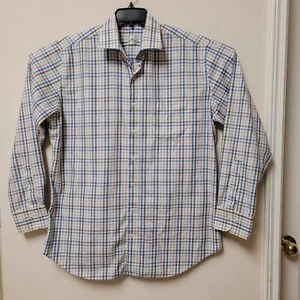 Peter Millar Mens Large Blue & Brown Plaid Long Sleeve Button Up Shirt, EUC - Picture 1 of 6