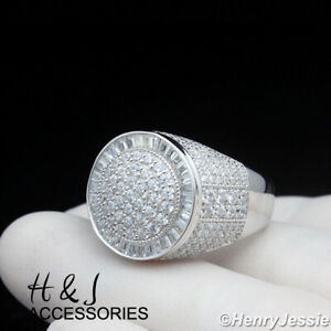 MEN SOLID 925 STERLING SILVER ICY BLING CZ 3D HIPHOP ROUND RING*ASR200