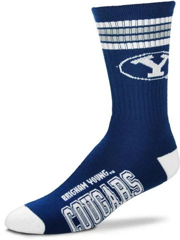 Brigham Young Cougars NCAA 4 Stripe Deuce Mens Large Crew Socks BYU Fits 10-13 Cover