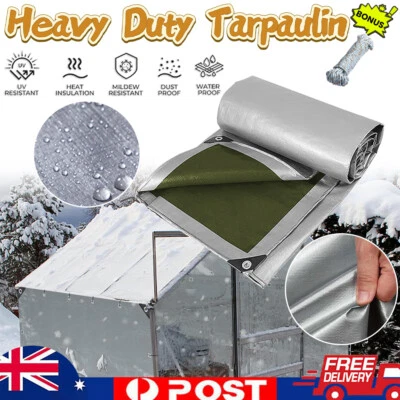 Tarpaulin Tarp Canvas Camping Poly Tarps Heavy Duty Cover PE Silver  - image 1 of 4