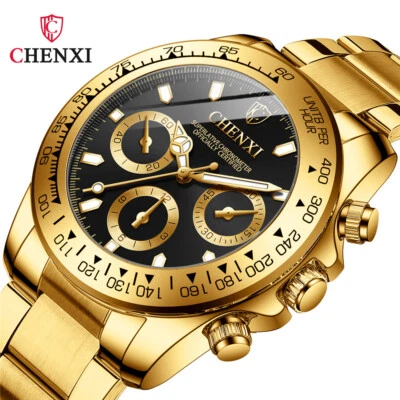 CHENXI Reloj Dorado Hombre Moda Acero Reloj Pulsera Negocios Cuarzo Relojes Hombre Regalo Foto 1 de 4