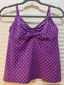 GUC Lands End LANDSEND Tie Front Underwire Tankini Swim Top Purple Dot SIZE 8 - Picture 1 of 4