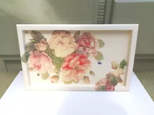 Wooden Cream Hand Painted And Decoupaged Rectangular Tray 41cm X 25cm Preloved - Picture 1 of 18